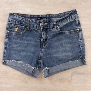 Rocawear Y2K Denim Shorts Sz 5 Low Rise Embroidered Logo Women's Baddie